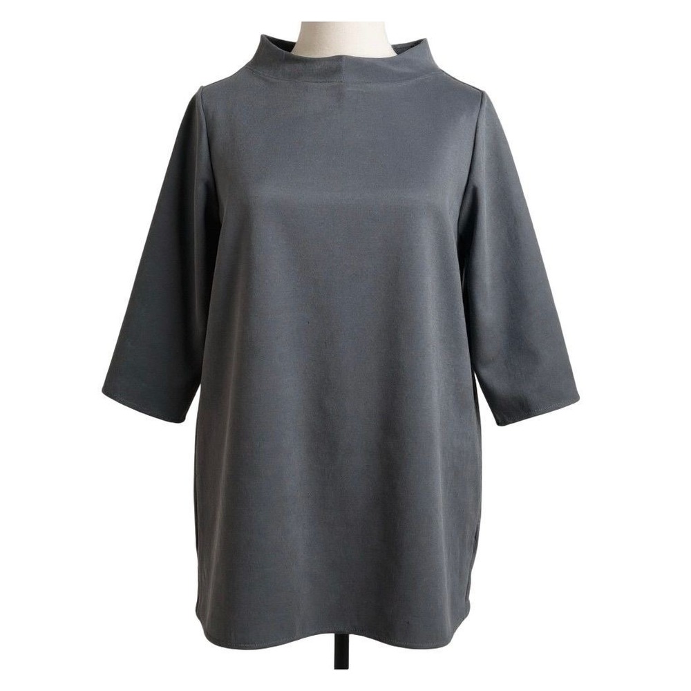 Beau Jours Women's‎ MEDIUM Gray Mock Neck 3/4 Sleeve Tunic Blouse